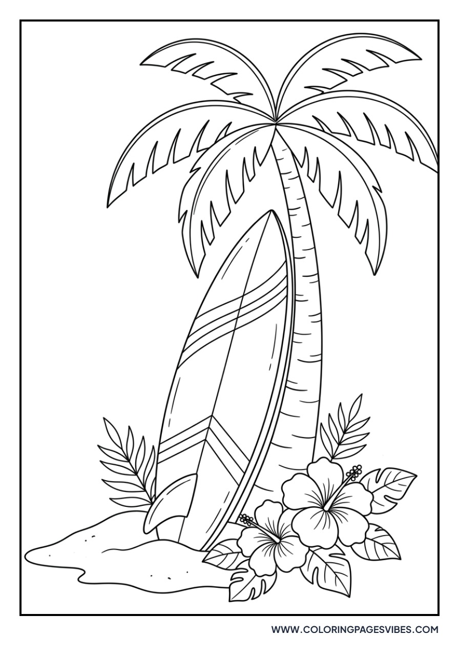Hibiscus and Surfboard