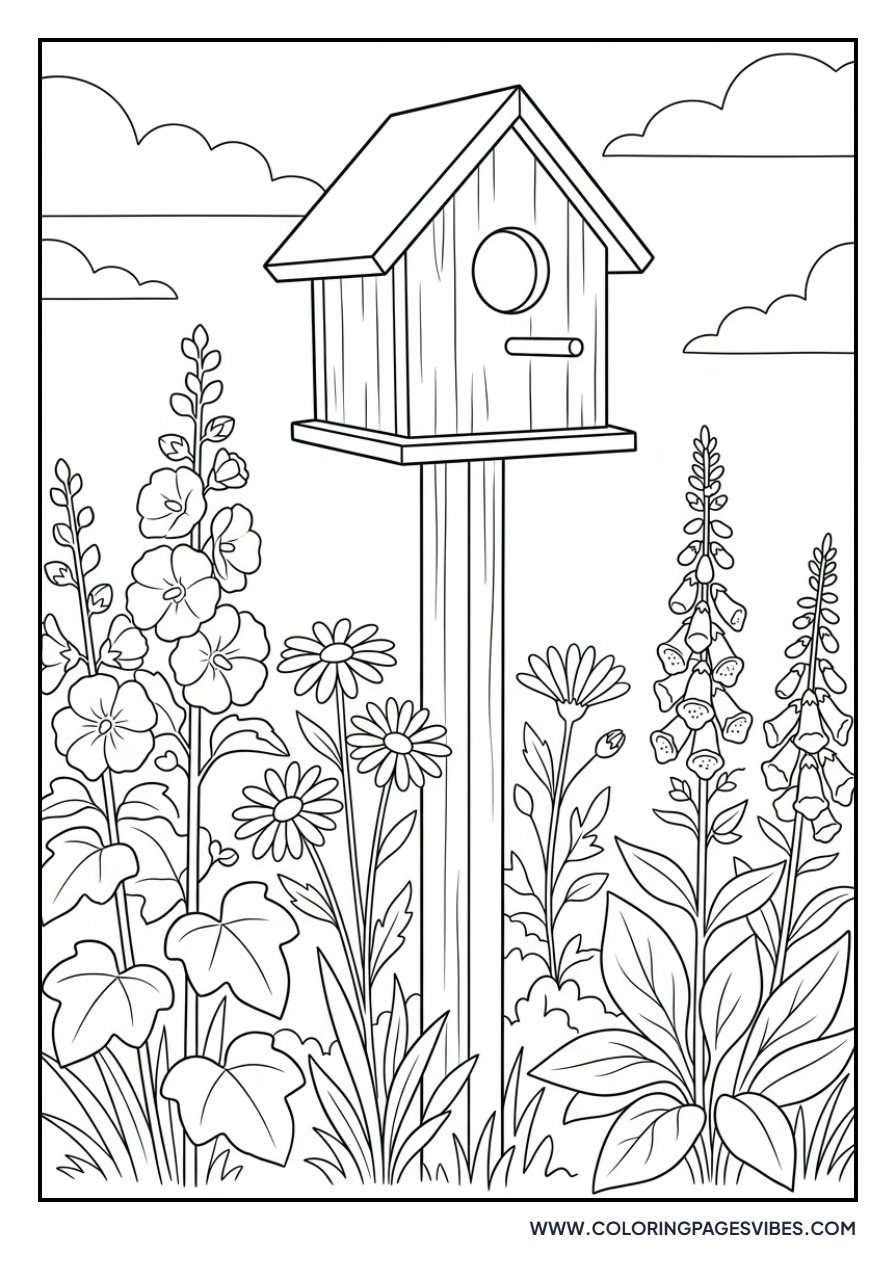 Lavender and Birdhouse