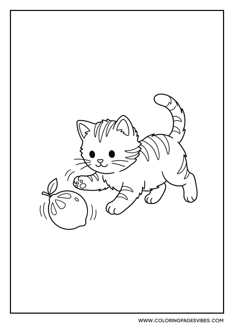 Cat Playing with Lemon