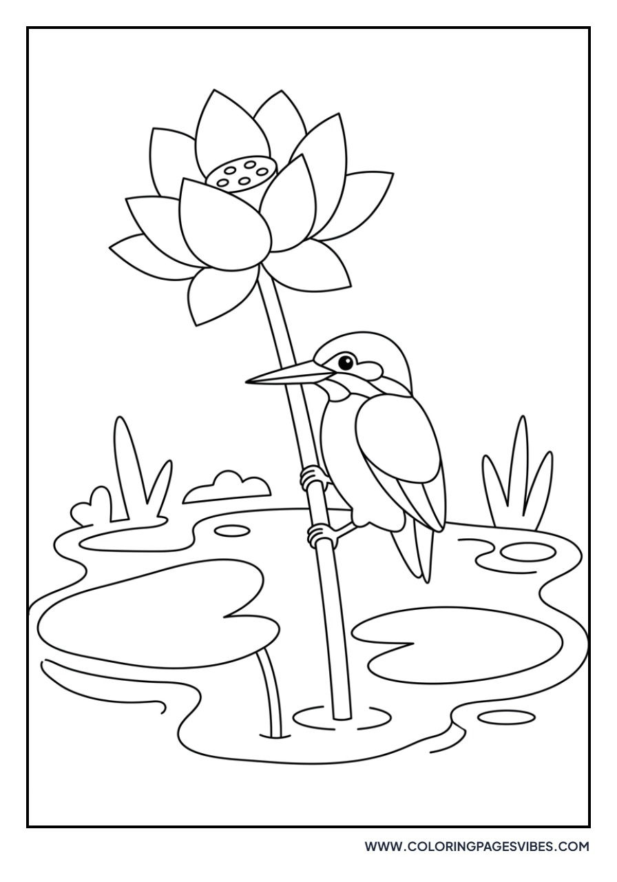 Bird on Lotus Stem