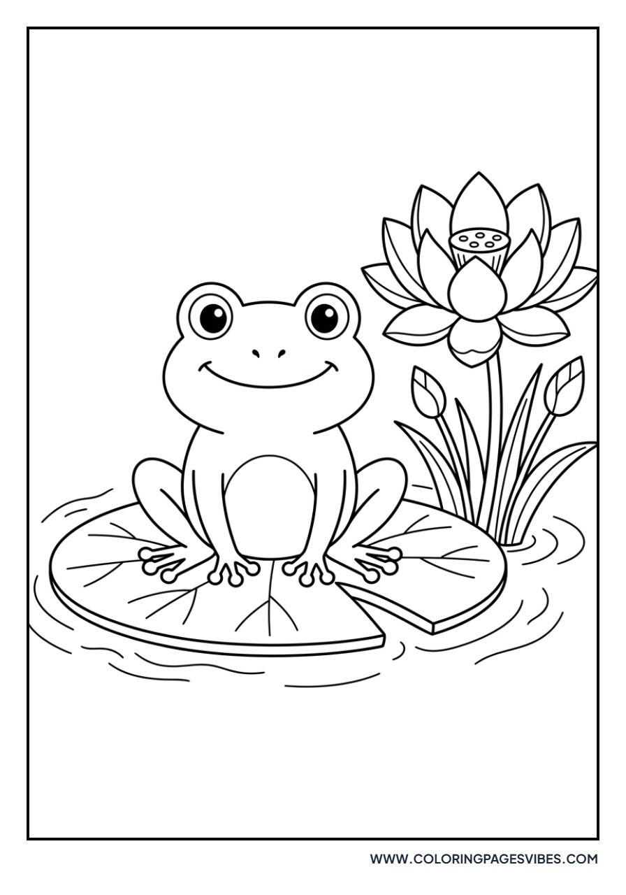 Frog on Lily Pad and Lotus