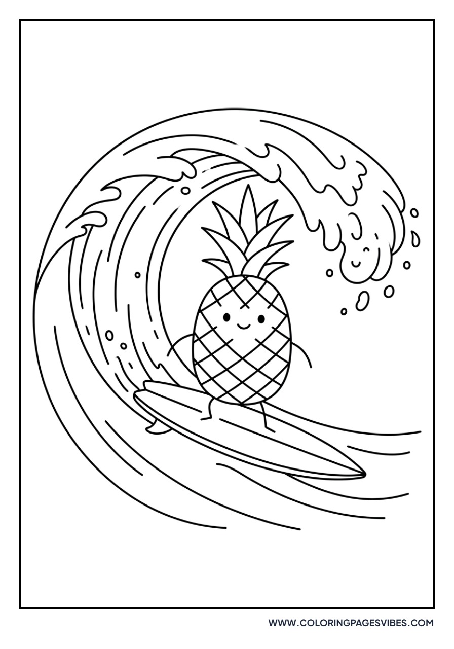 Pineapple Surfing a Wave