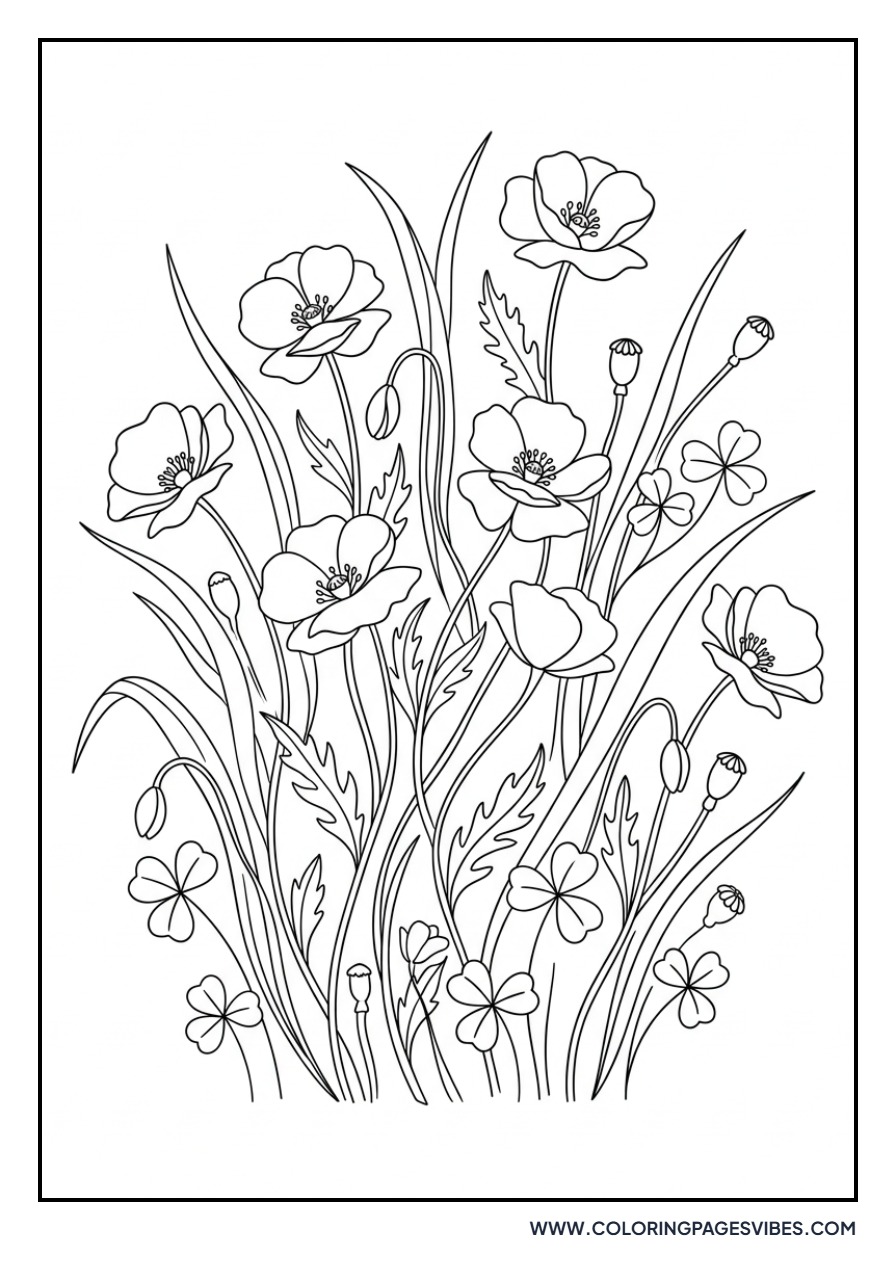 Wild Poppies in Grass