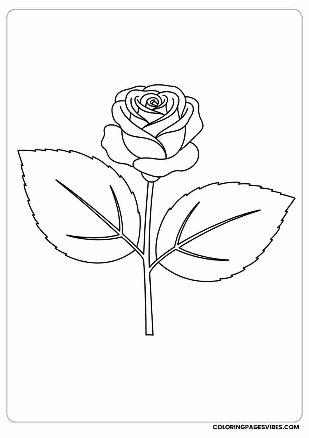 rose with two big leaves coloring page