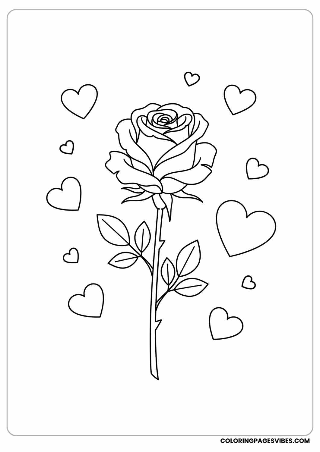 rose with hearts coloring page