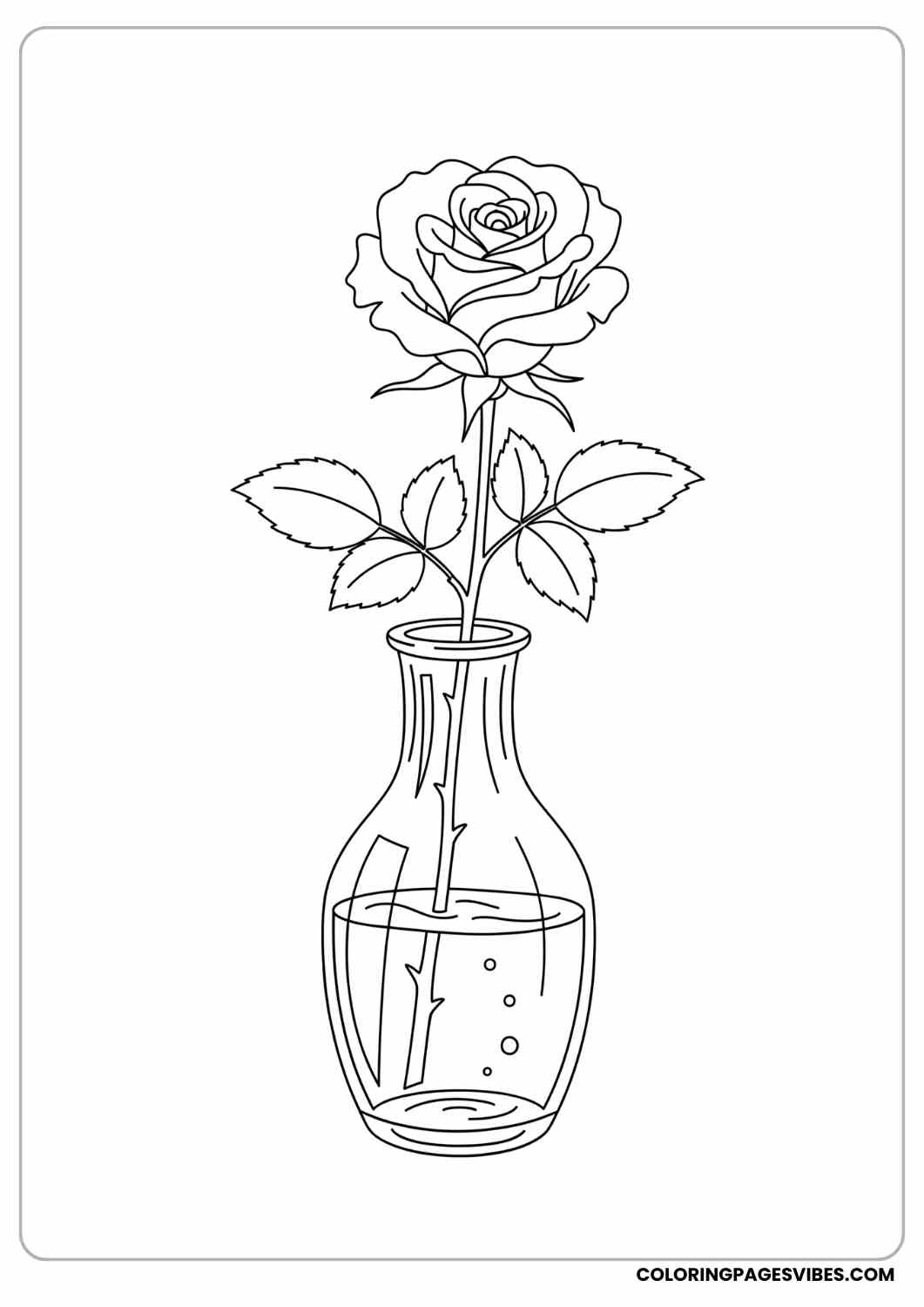 rose in a glass vase coloring page