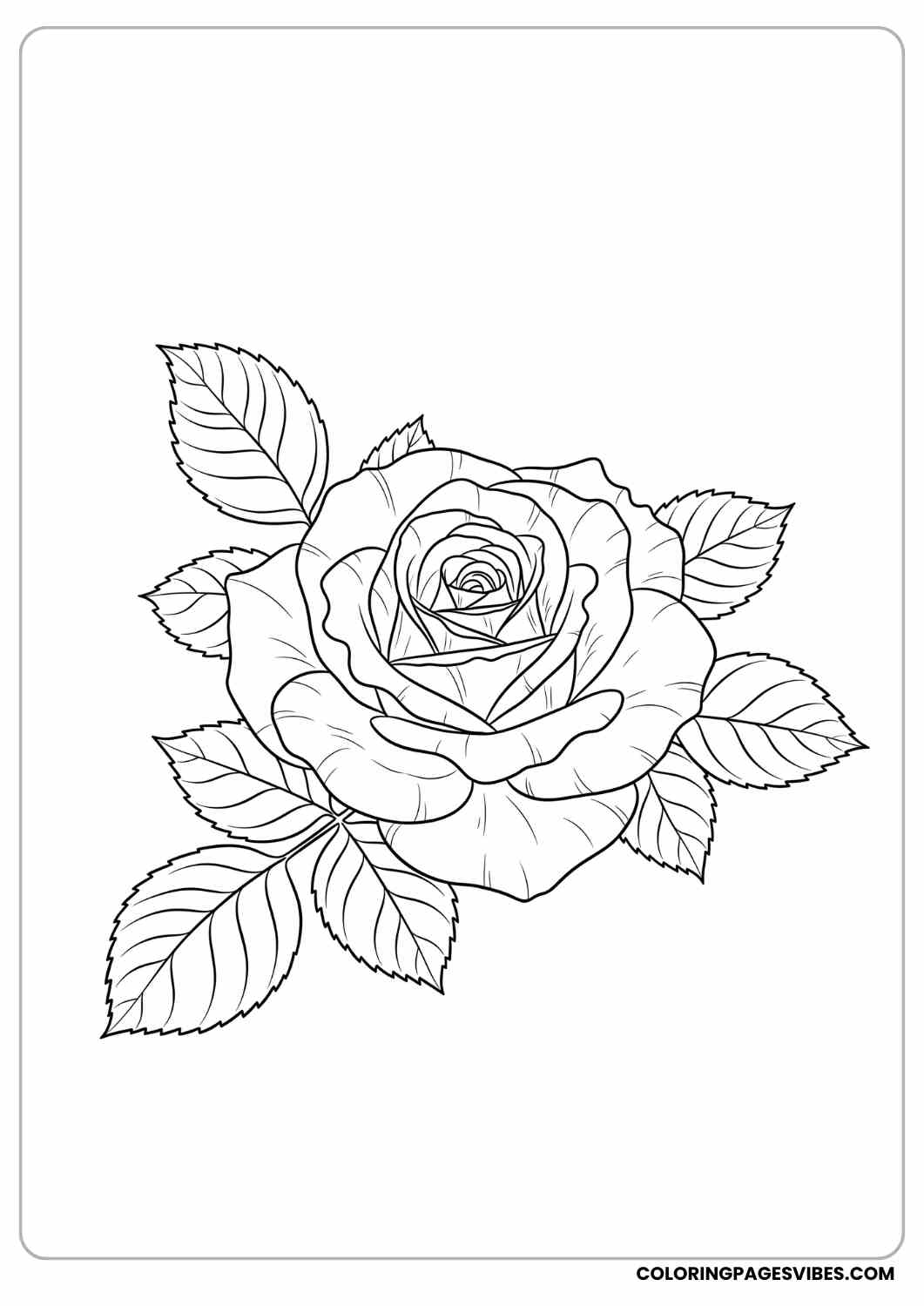 single rose with leaves coloring page
