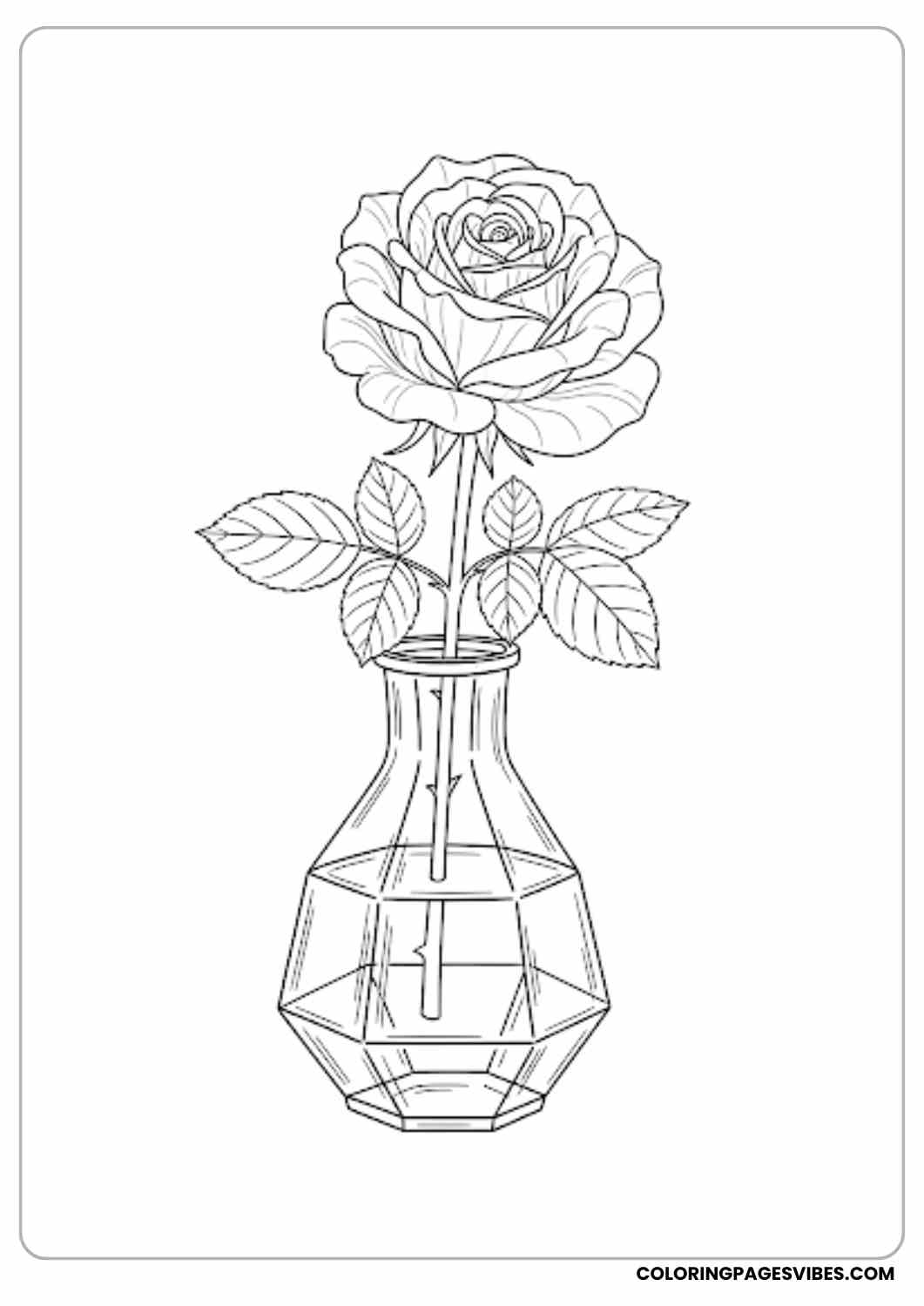 rose in crystal vase coloring page