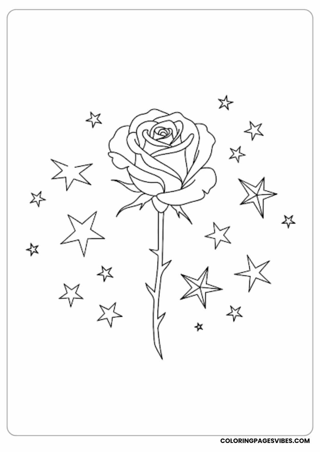 rose with stars coloring page
