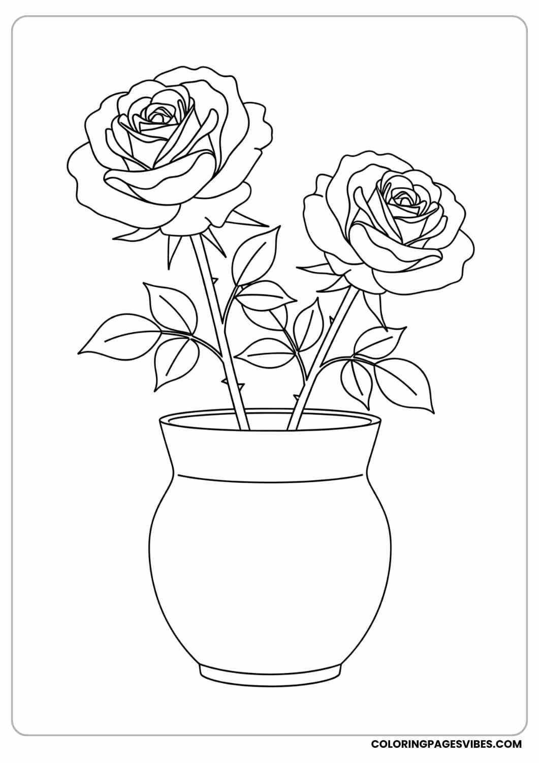 two roses in pot coloring page