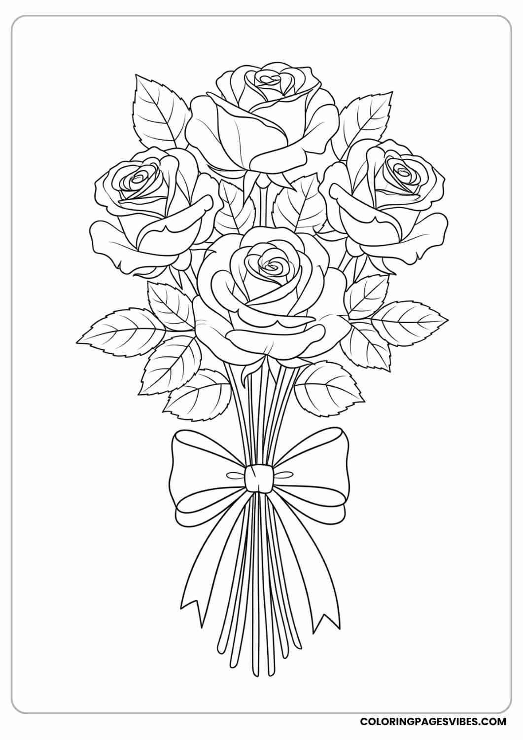 rose bouquet with bow coloring page