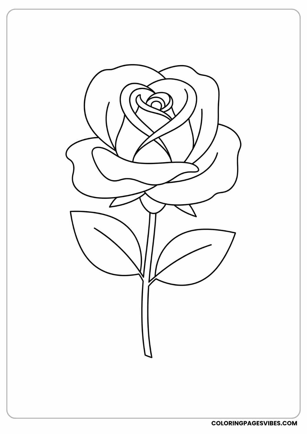 single rose outline with round petals coloring page
