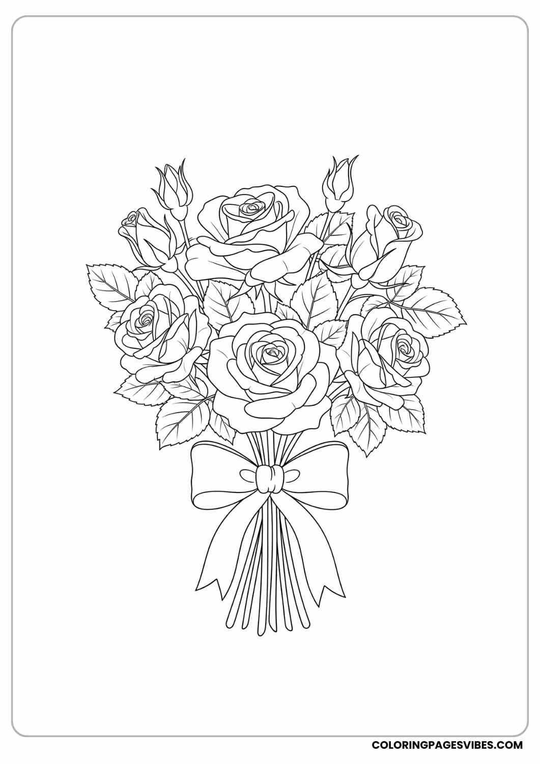 outlined rose bouquet with ribbon coloring page