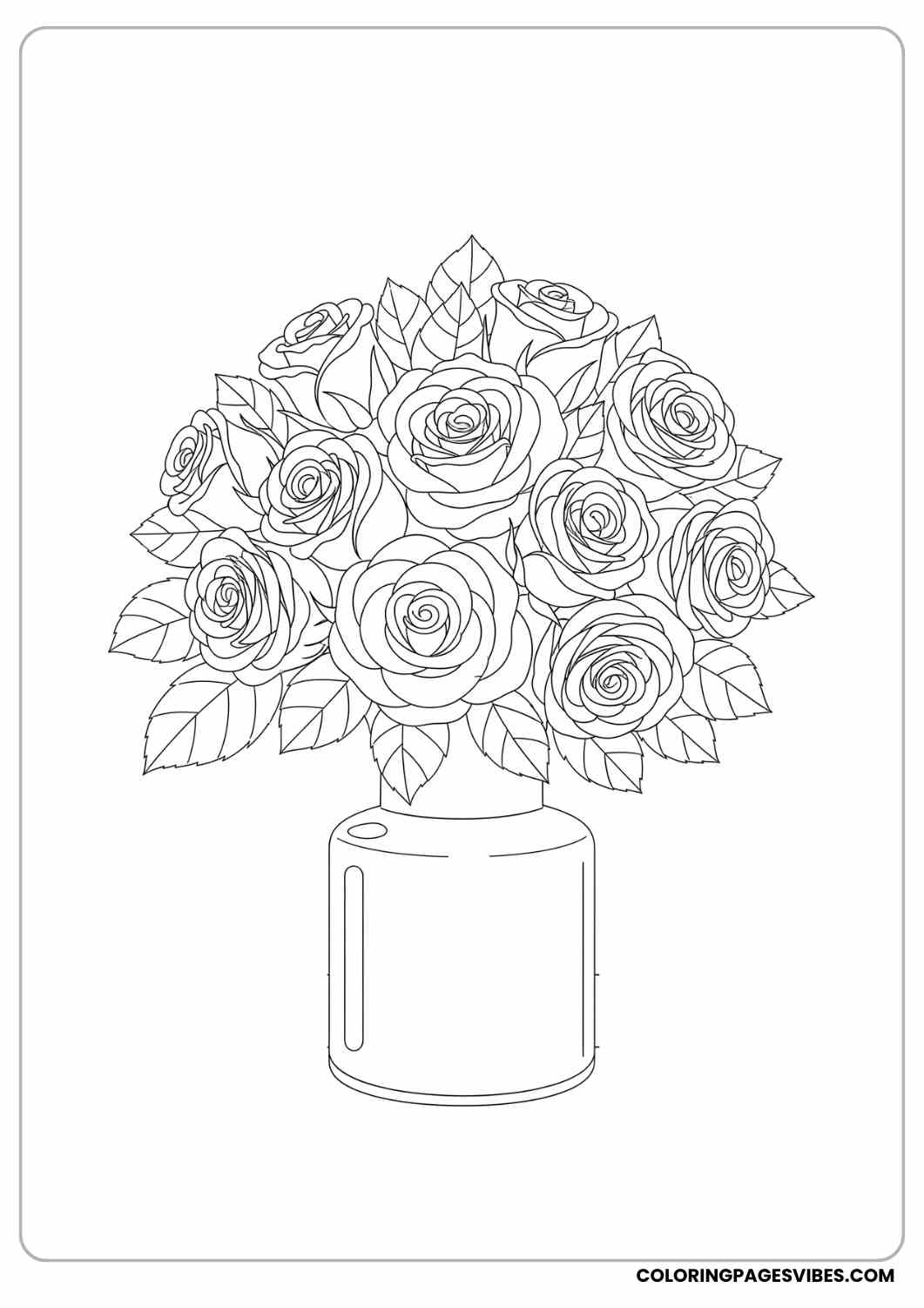 cute rose bouquet in vase coloring page