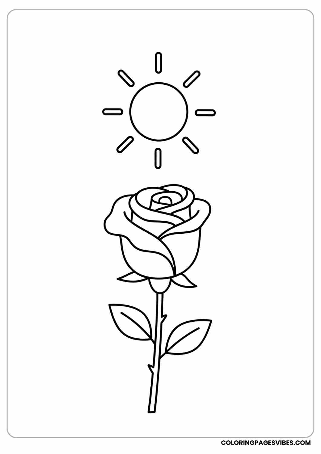smiling rose with sun coloring page