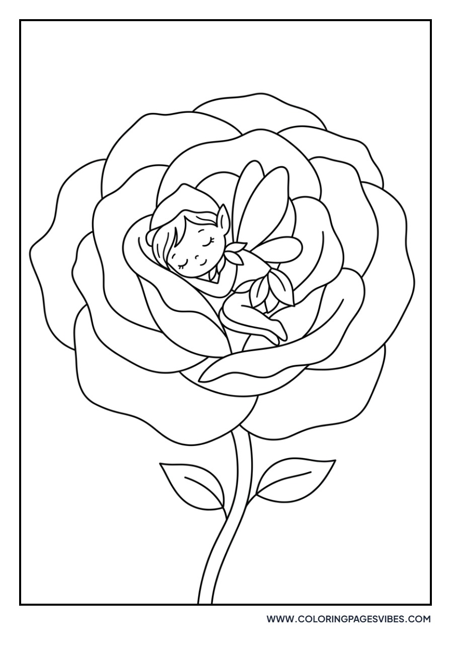 Fairy Sleeping on a Rose