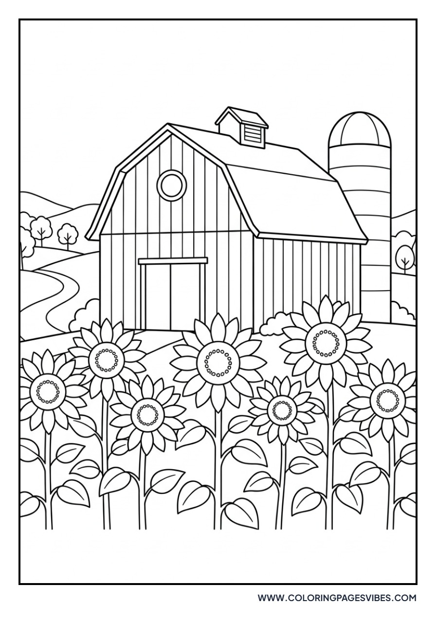 Sunflower and Barn