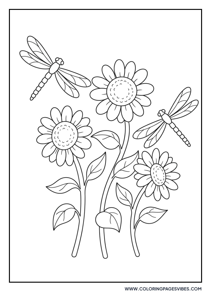 Sunflower with Dragonflies