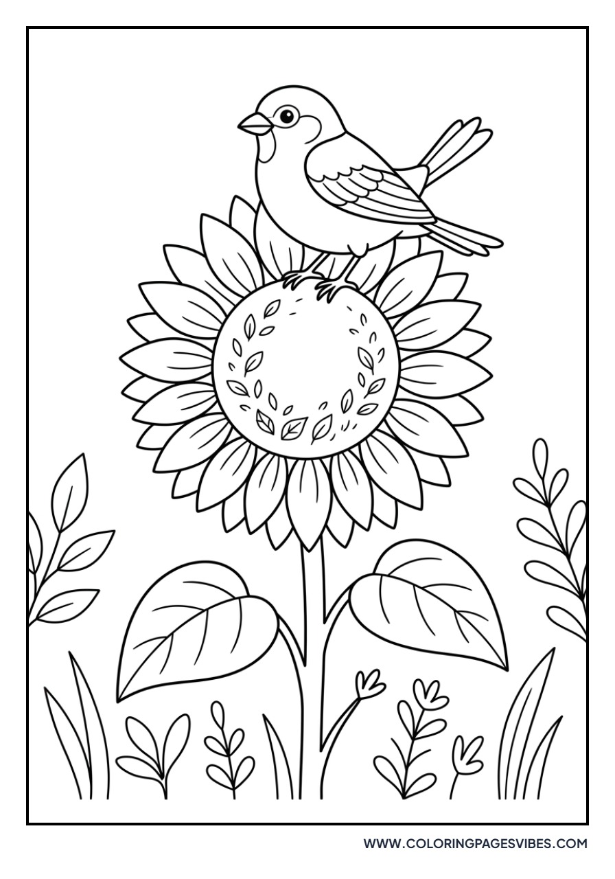 Sunflower with Garden Bird