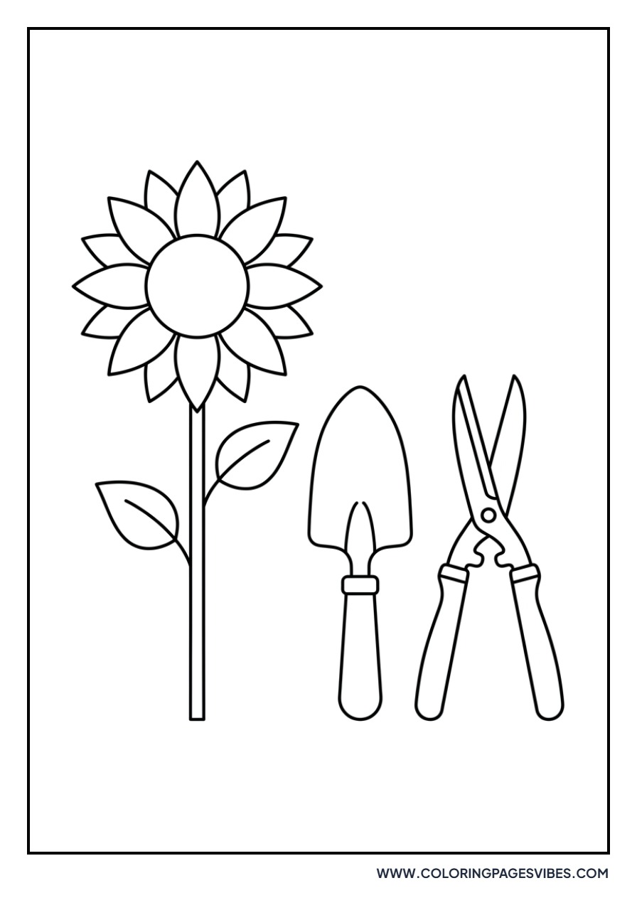 Sunflower with Garden Tools