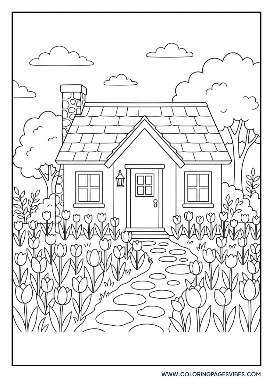Cottage with Tulip Garden
