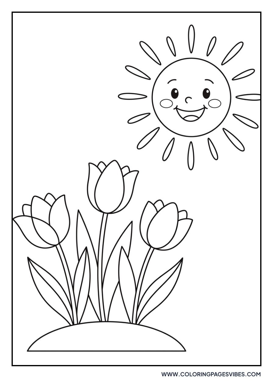 Smiling Sun and Tulips