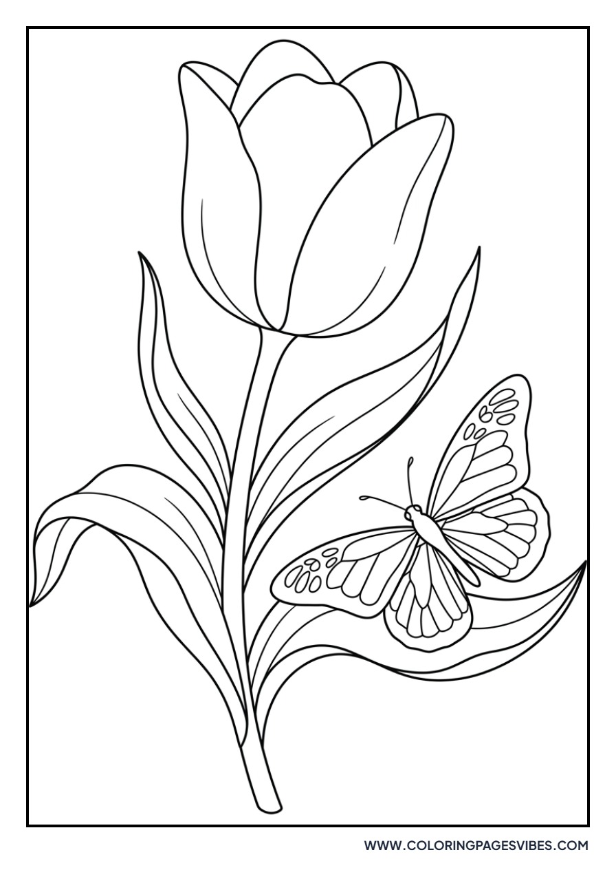 Tulip with a Fluttering Butterfly