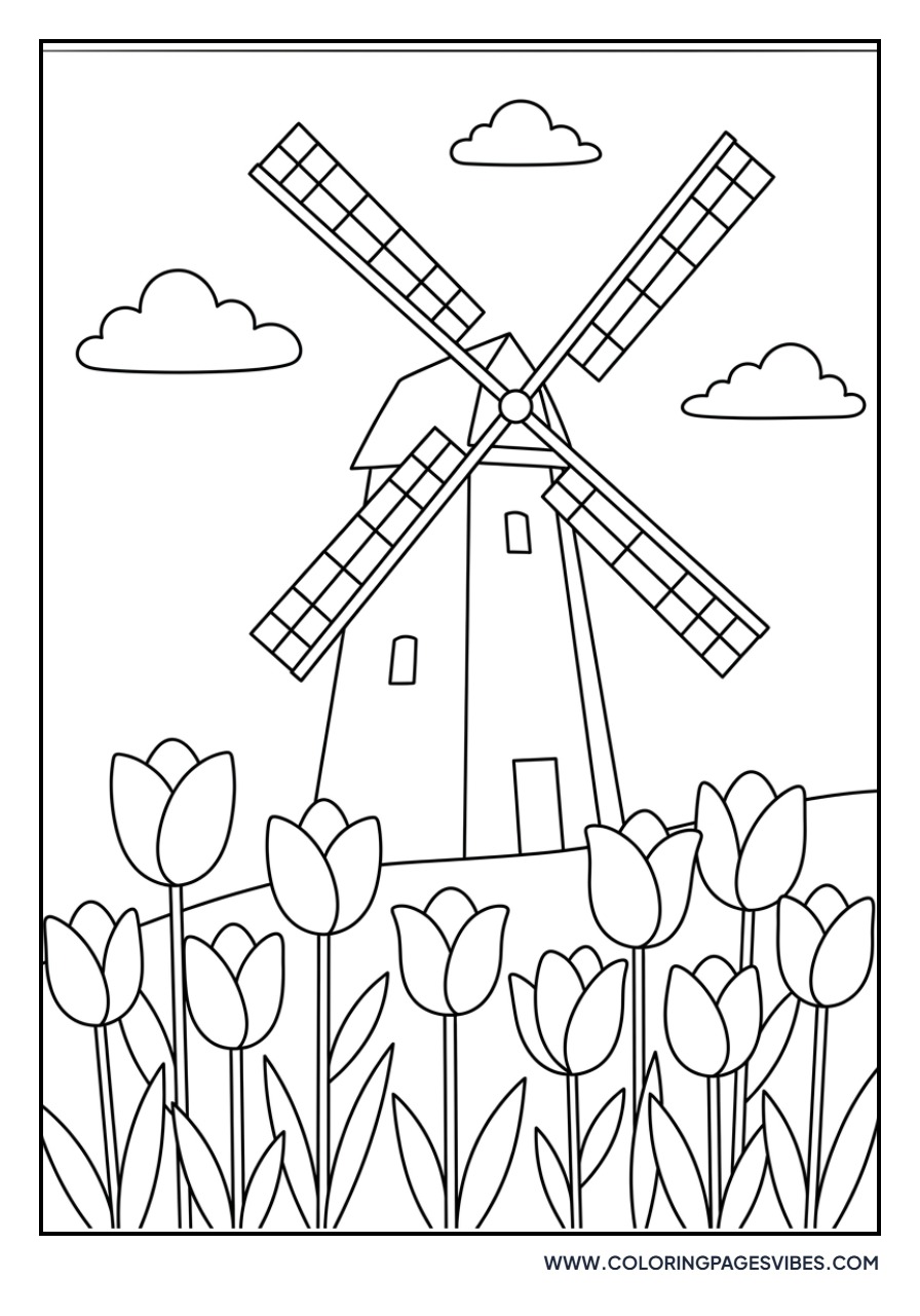 Windmill and Tulips