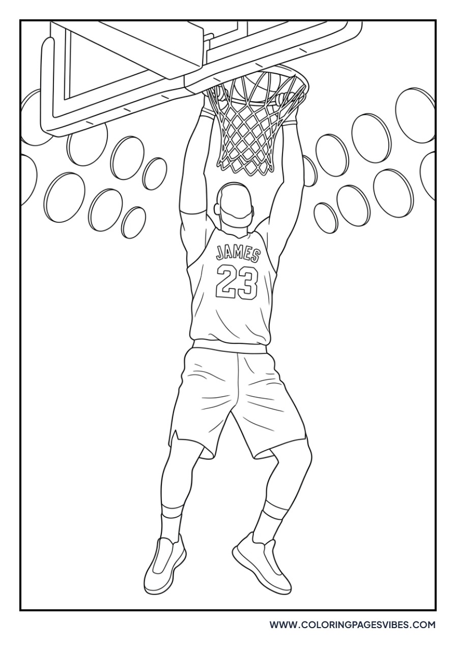 LeBron James and Basketball Hoop
