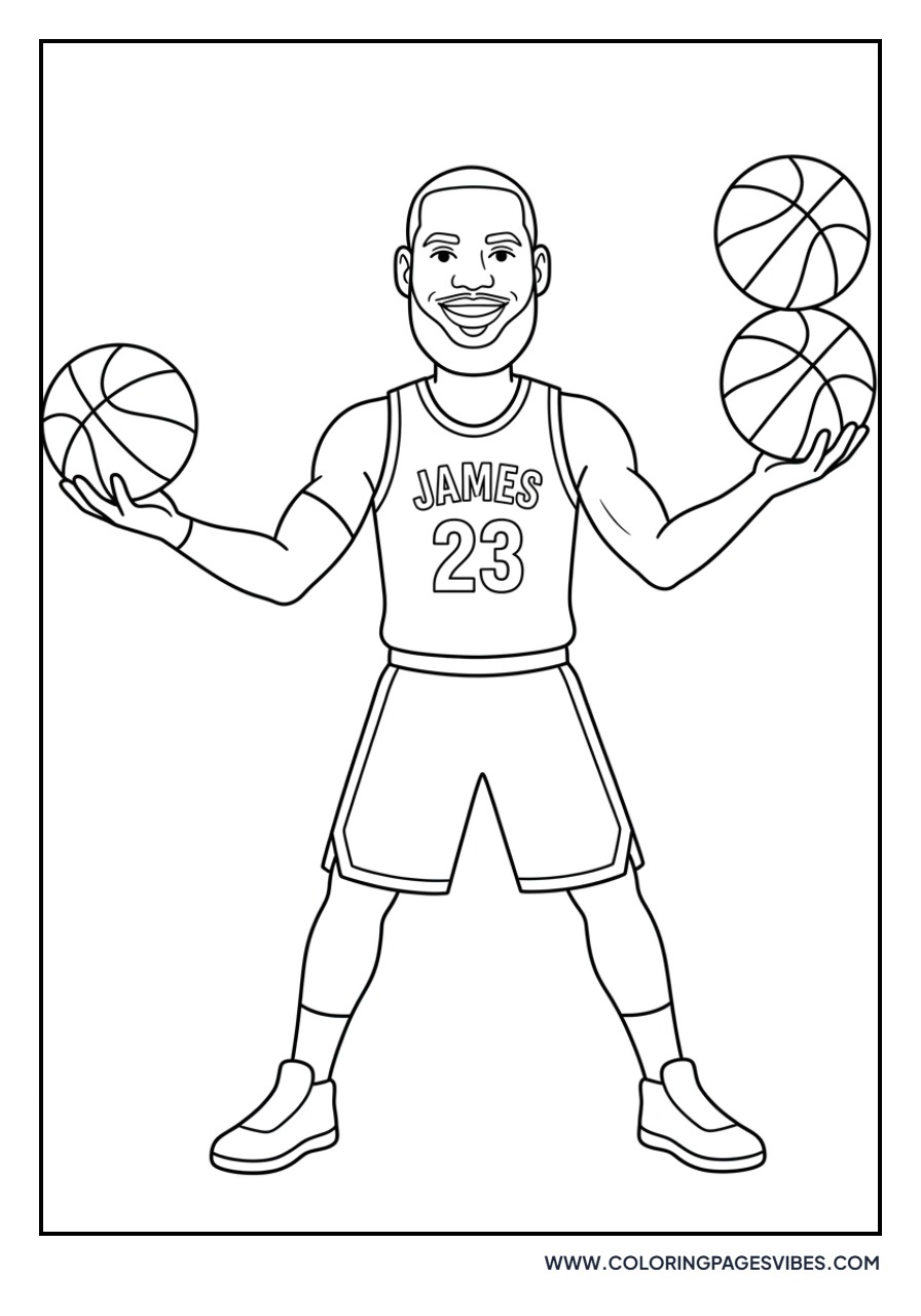 LeBron James Holding Three Basketballs