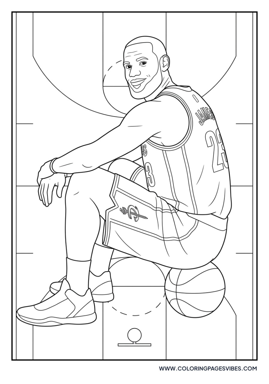 LeBron James Sitting on Basketball