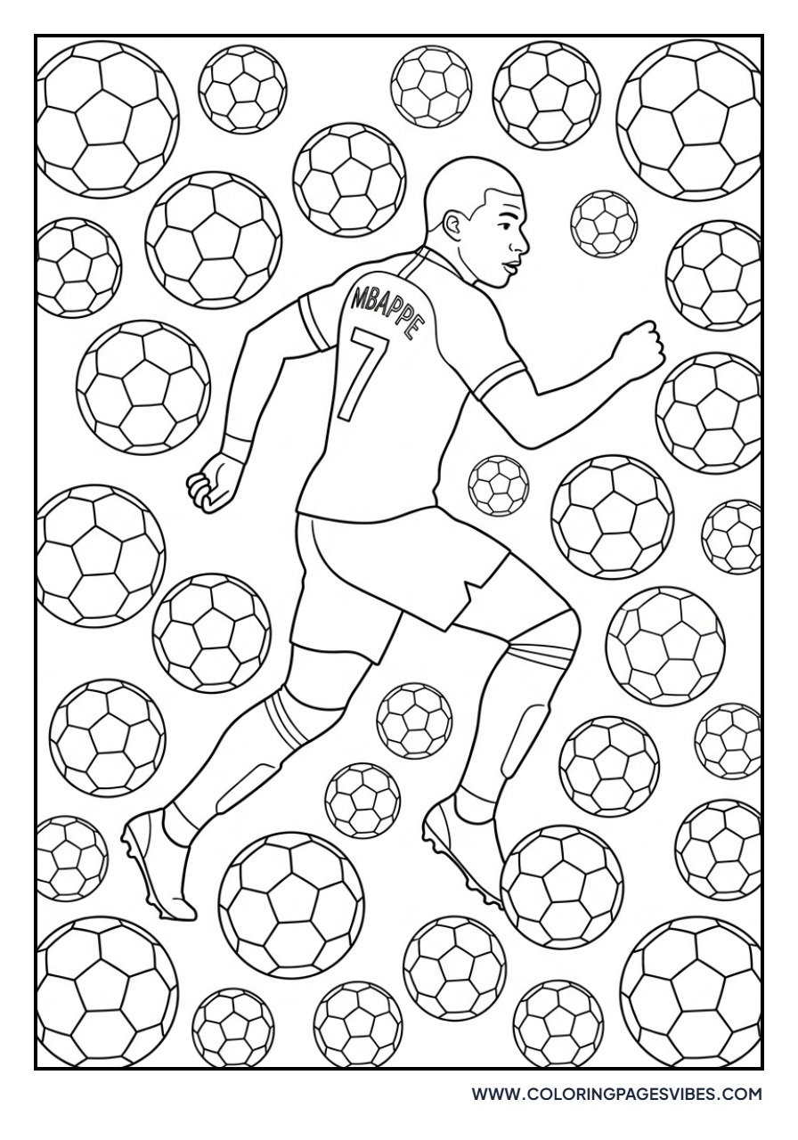 Mbappe and Soccer Ball Pattern