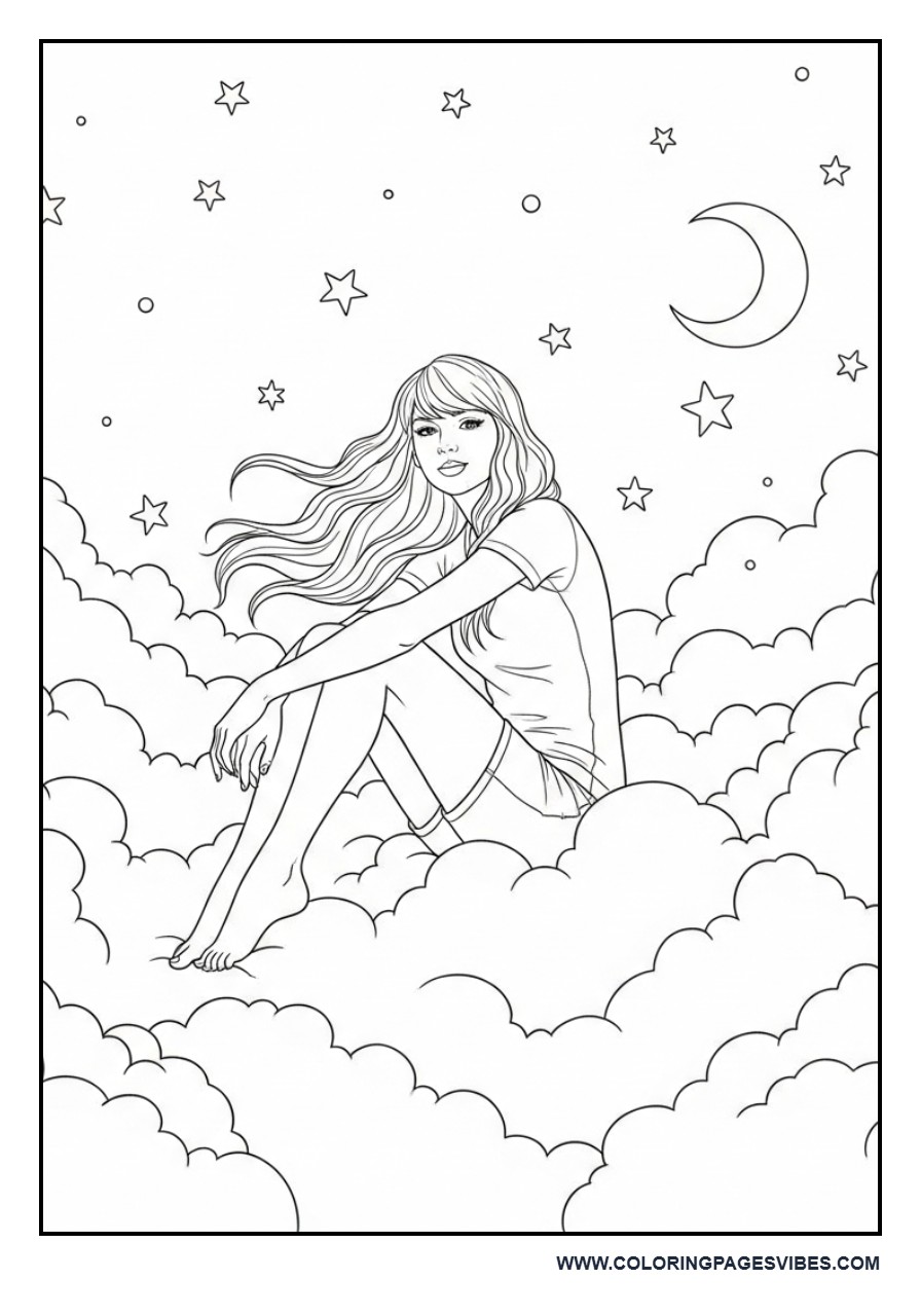 Dreamy Clouds and Stars Floating Scene