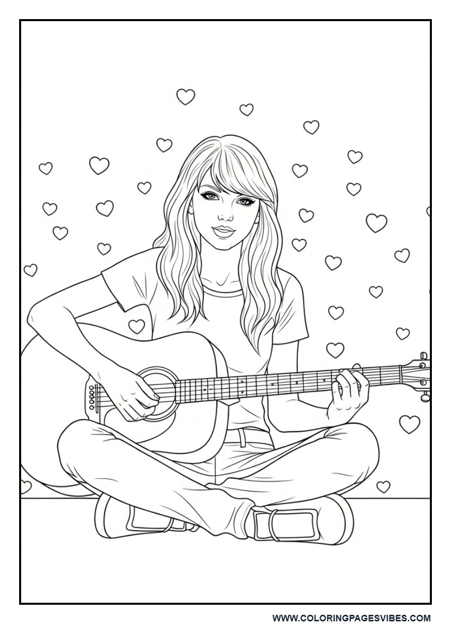 Guitar Girl with Heart Background