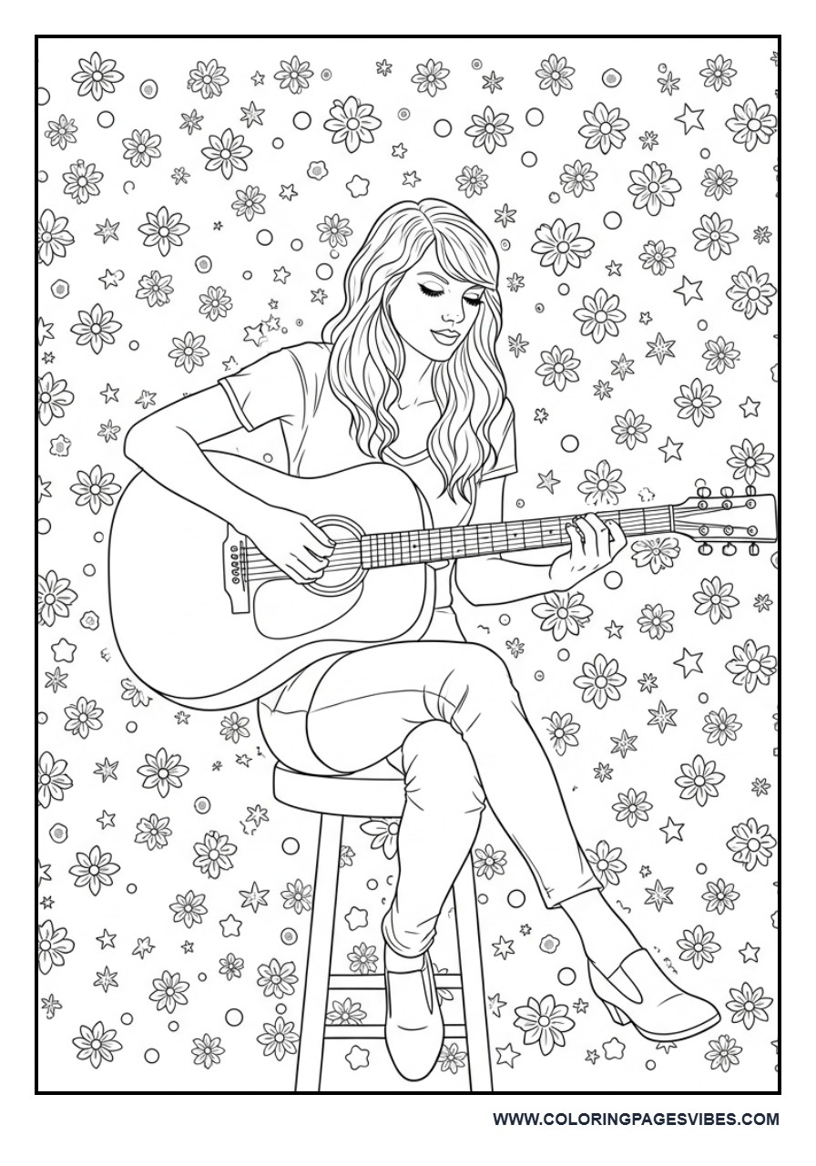Guitar Scene with Decorative Pattern Background