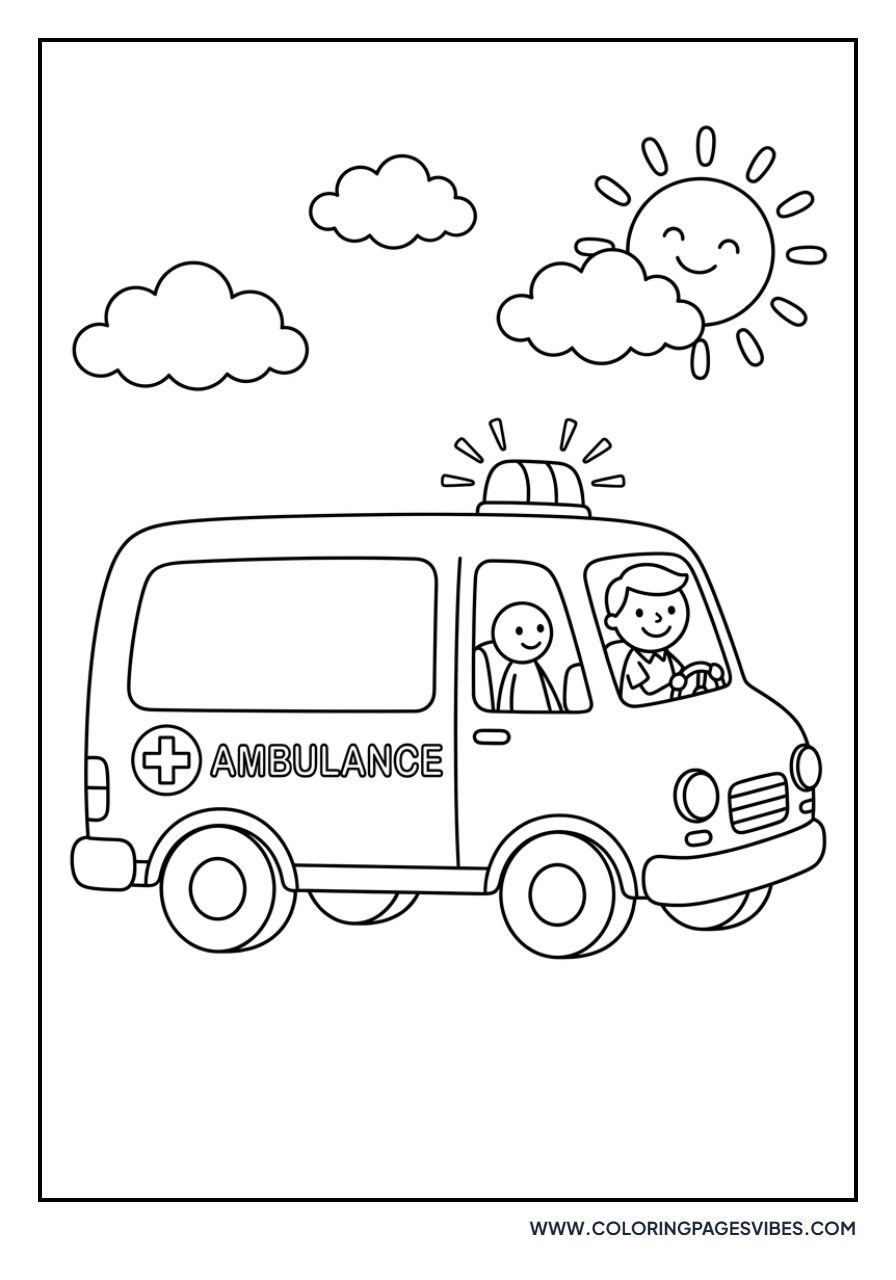 Ambulance with Sun and Clouds