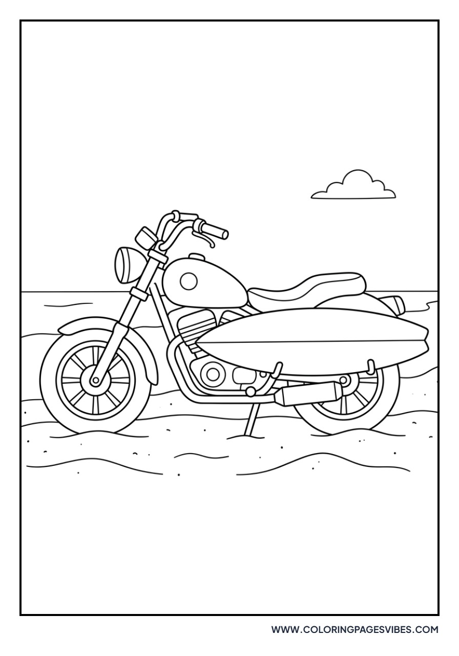Beach Cruiser with Surfboard